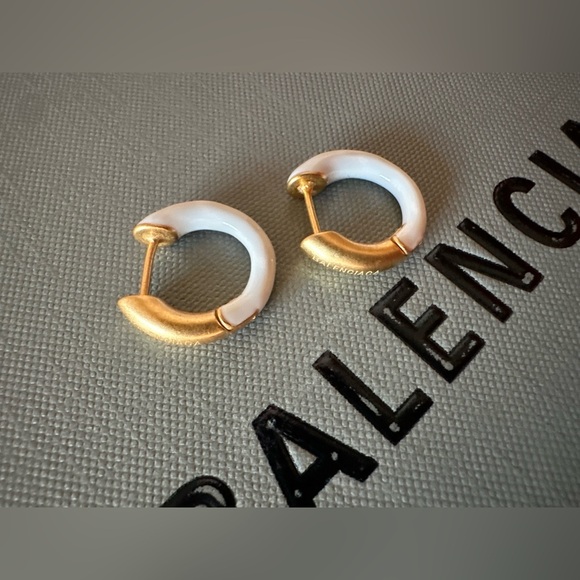 Balenciaga Gold White Hoop Earrings - Picture 1 of 2